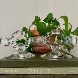 Vintage 1950 Imperial Glass Double Light Candlestick Holders Candlewick Clear